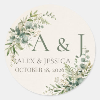 Sheet:Personalised Botanical Greenery Wedding Classic Round Sticker
