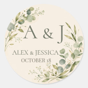Sheet:Personalised Botanical Greenery Wedding Classic Round Sticker