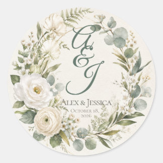 Sheet:Personalised Botanical Watercolor Envelope Classic Round Sticker