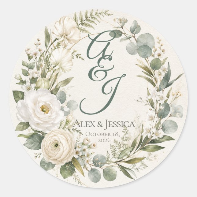 Sheet:Personalised Botanical Watercolor Envelope  Classic Round Sticker (Front)