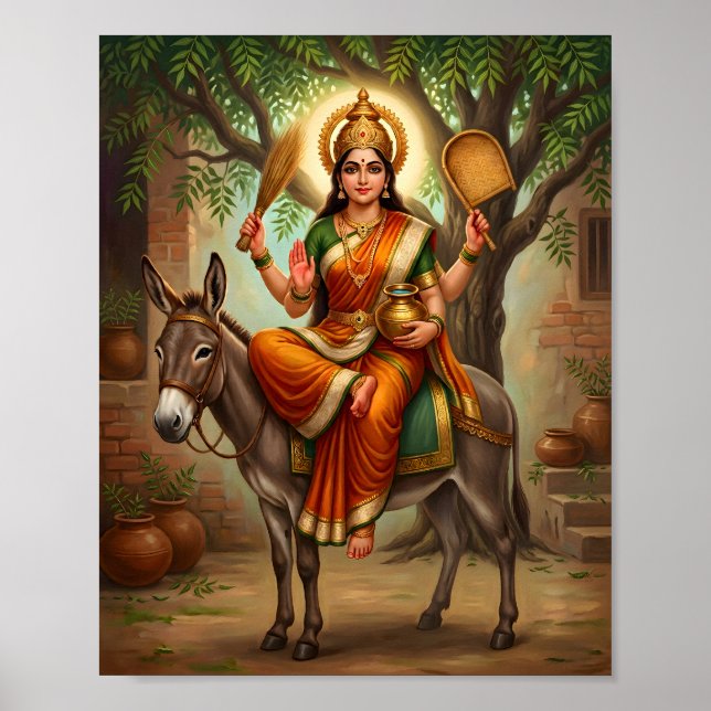 Sheetla Mata Hindu Devotional Wall Poster (Front)