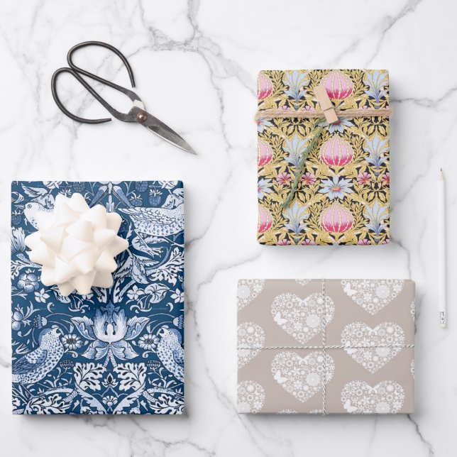 Sheets Of Wrapping Paper - Floral - Birds - Hearts (Front)