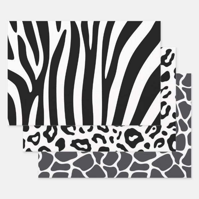 Sheets Wrapping Paper Zebra Leopard Giraffe Prints (Set)