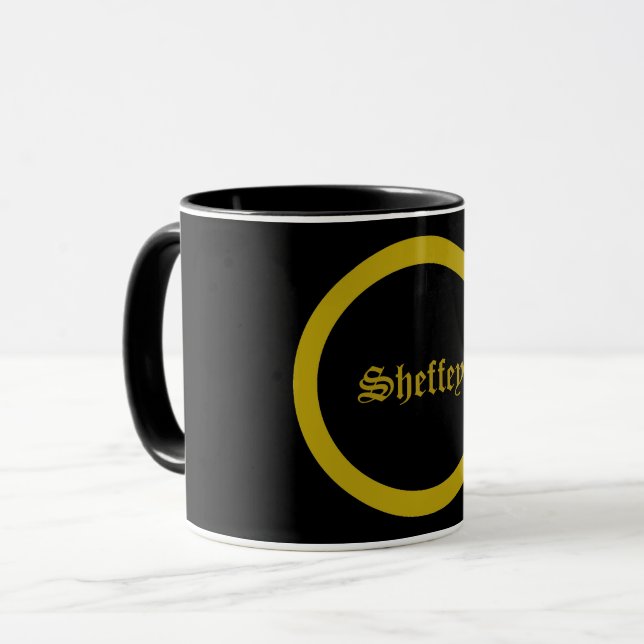 Sheffey Fonts - Black and Gold coffee mug (Front Left)