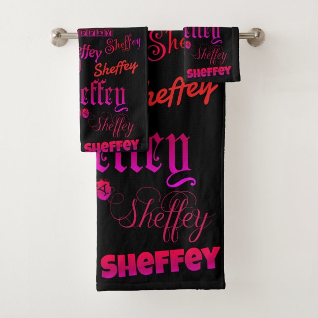 Sheffey Fonts - Pink and Red Bath Towel Set (Insitu)