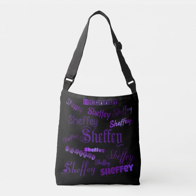 Sheffey Purple Fonts Crossbody Bag (Front)