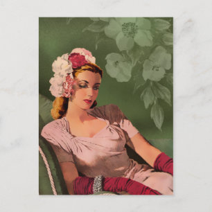 Sheila - 1940s Evening Wear in Pink and Green Postcard