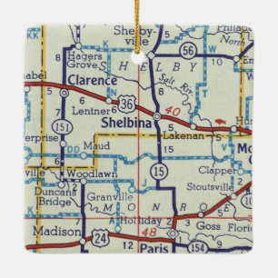Shelbina MO Vintage Map Ceramic Ornament