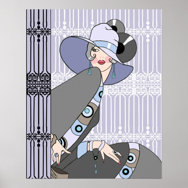 Shelby, 1920s Art Deco Lady in Mauve and Grey Poster (Front)