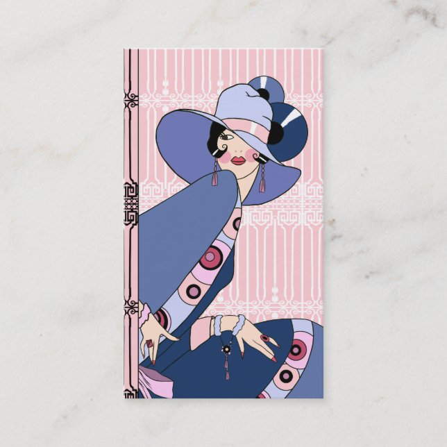Shelby, 1920s Art Deco Lady in Pink and Blue Business Card (Front)