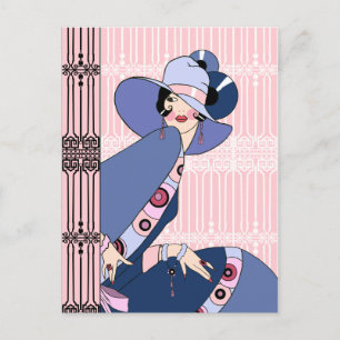 Shelby, 1920s Art Deco Lady in Pink and Blue Postcard