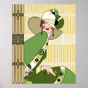 Shelby, 1920s Art Deco Lady in Yellow and Olive Poster