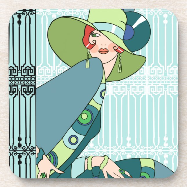 Shelby, 1920s Lady in Aqua and Teal Coaster (Front)