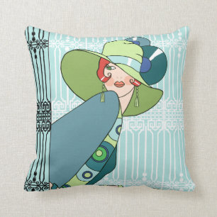 Shelby, 1920s Lady in Aqua and Teal Cushion