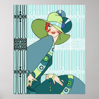 Shelby, 1920s Lady in Aqua and Teal Poster
