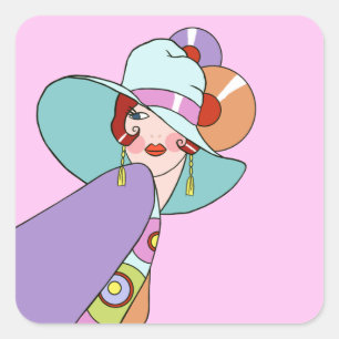 Shelby, 1920s Lady in Lilac and Lavender Square Sticker