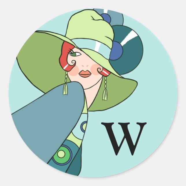 Shelby, 1930s Lady in Aqua and Teal Classic Round Sticker (Front)