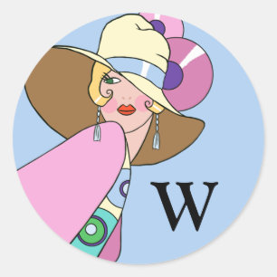 Shelby, 1930s Lady in Blue and Pink Classic Round Sticker