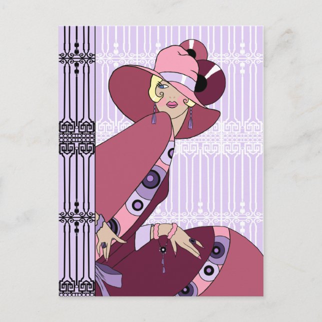 Shelby, 1930s Lady in Lavender and Wine Postcard (Front)