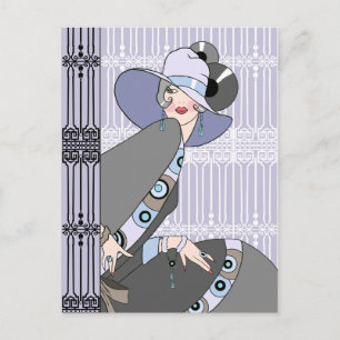 Shelby, 1930s Lady in Mauve and Grey Postcard