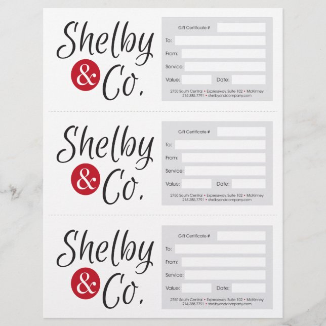 shelby & co. gift certificates (Front)
