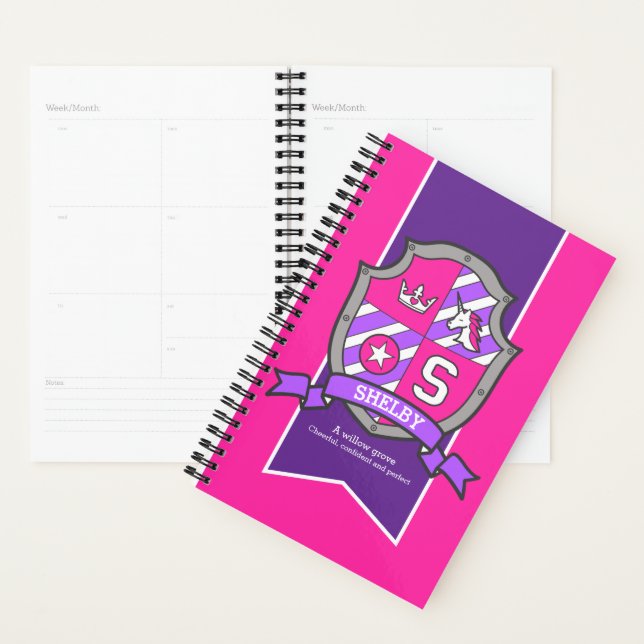 Shelby name meaning knight shield initial S pink Planner (Display)