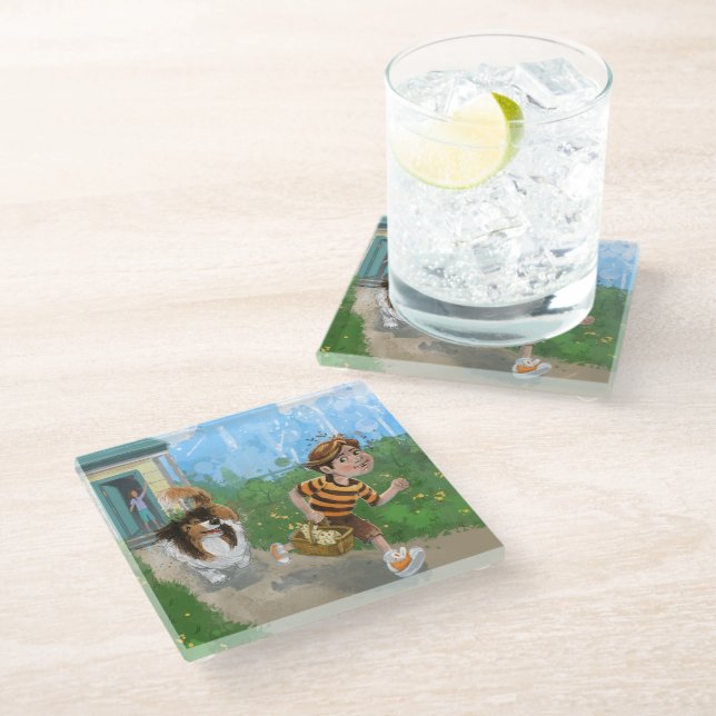 Sheldon and Davie Adventure Glass Coaster (Angled)
