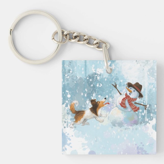 Sheldon the Sheltie and the Snowman Key Ring (Front)