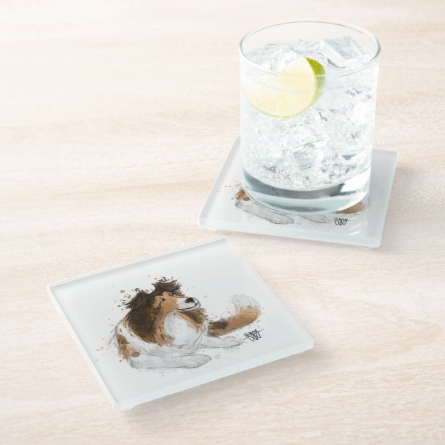 Sheldon the Sheltie Glass Coaster (Angled)