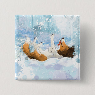Sheldon the Sheltie Plays in the Snow 15 Cm Square Badge