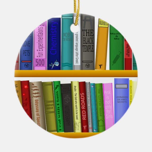 shelf books library reading ceramic tree decoration (Front)