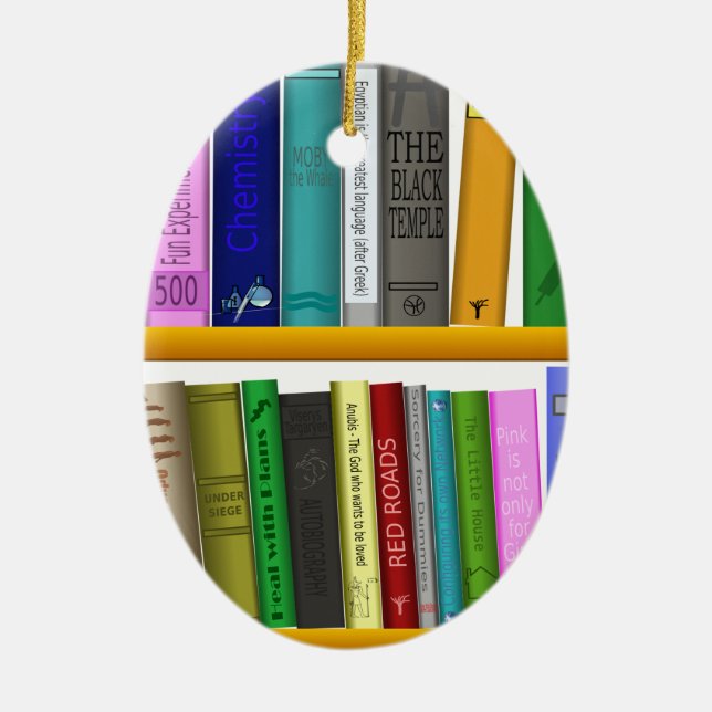 shelf books library reading ceramic tree decoration (Front)