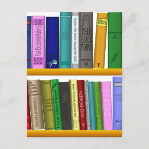 shelf books library reading postcard