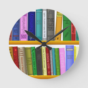 shelf books library reading round clock