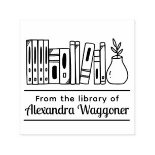 Shelf of Books with Plant “From the library of” Self-inking Stamp