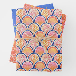 Shell and Seagrass Nautical Set of Three Wrapping Paper Sheet