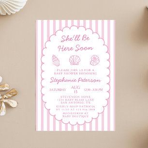 She'll Be Here Soon Sea Shell Girl Baby Shower Invitation