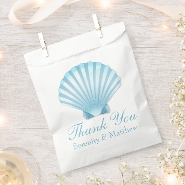 Shell Beach Blue Nautical Wedding Thank You Favour Bags (Clipped)