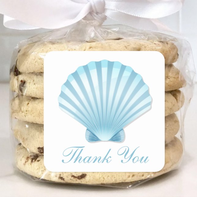 Shell Beach Blue Nautical Wedding Thank You Square Sticker (Creator Uploaded)