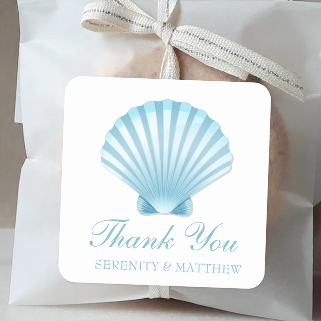 Shell Beach Blue Nautical Wedding Thank You Square Sticker (Creator Uploaded)