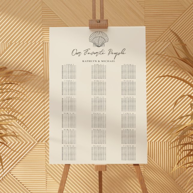 Shell Beach Coastal Wedding 18 Table Seating Chart (Creator Uploaded)
