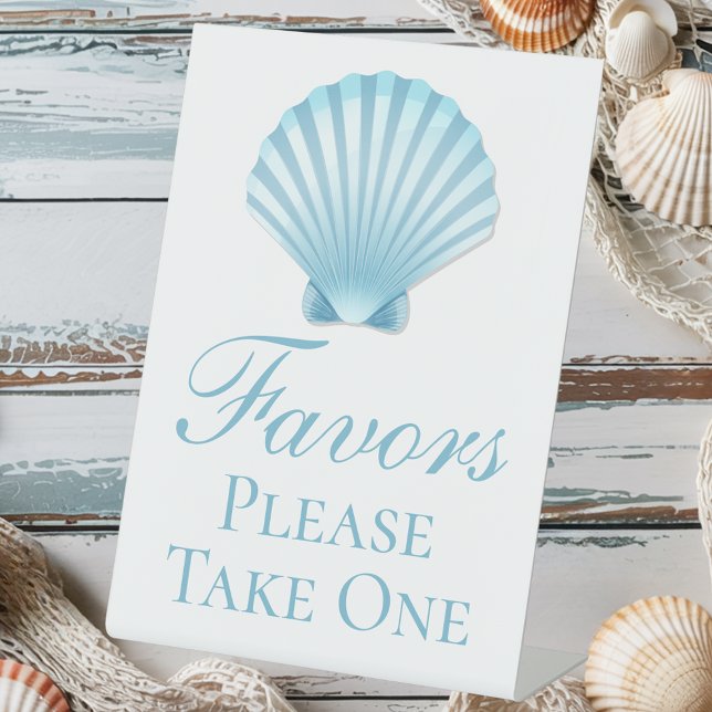 Shell Beach Nautical Blue Elegant Wedding Favour Pedestal Sign (Creator Uploaded)