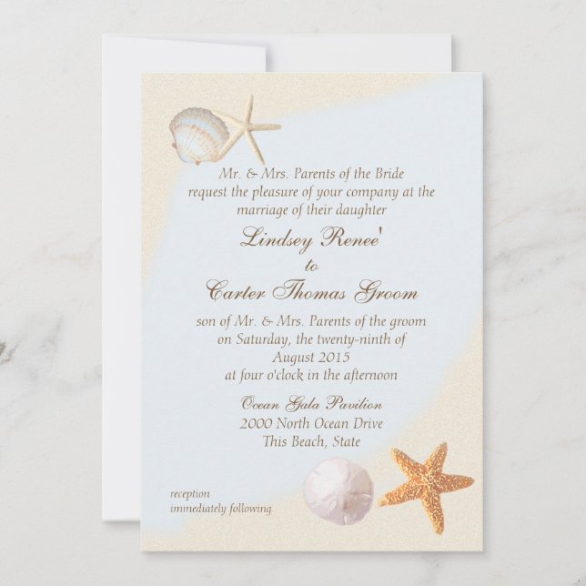 Shell Beach Sea Shore Wedding Invitation (Front)