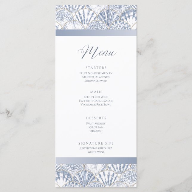 Shell Beach Wedding Event Menu Flat Card (Front)