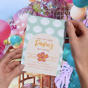 Shell Birthday Party Floral Shellebration Girls Invitation