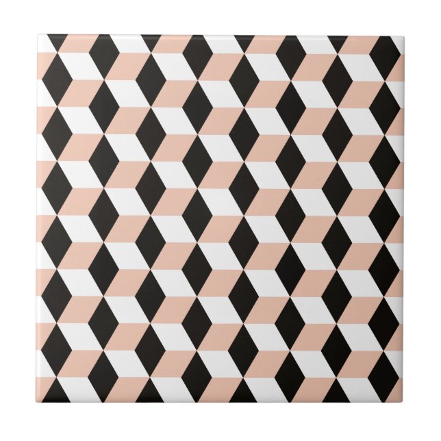 Shell, Black & White 3D Cubes Pattern Tile (Front)