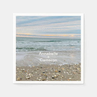 Shell Blue Beach Sunrise Wedding Napkins