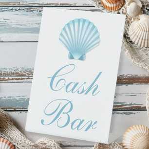 Shell Blue Nautical Beach Elegant Wedding Bar Pedestal Sign