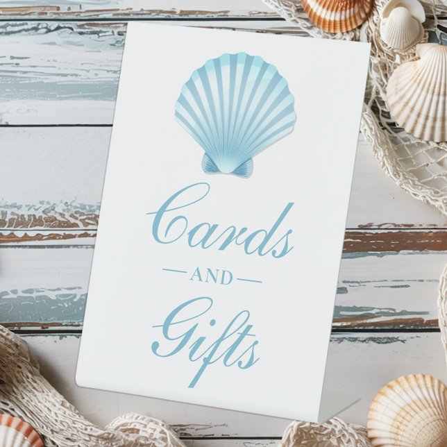  Shell Blue Nautical Beach Wedding Cards Gifts  Pedestal Sign (Creator Uploaded)