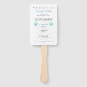 Shell Blue Nautical Beach Wedding Program Hand Fan